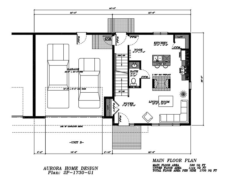 Duplex with double car garages. | Edmonton Aurora Home Design Plan