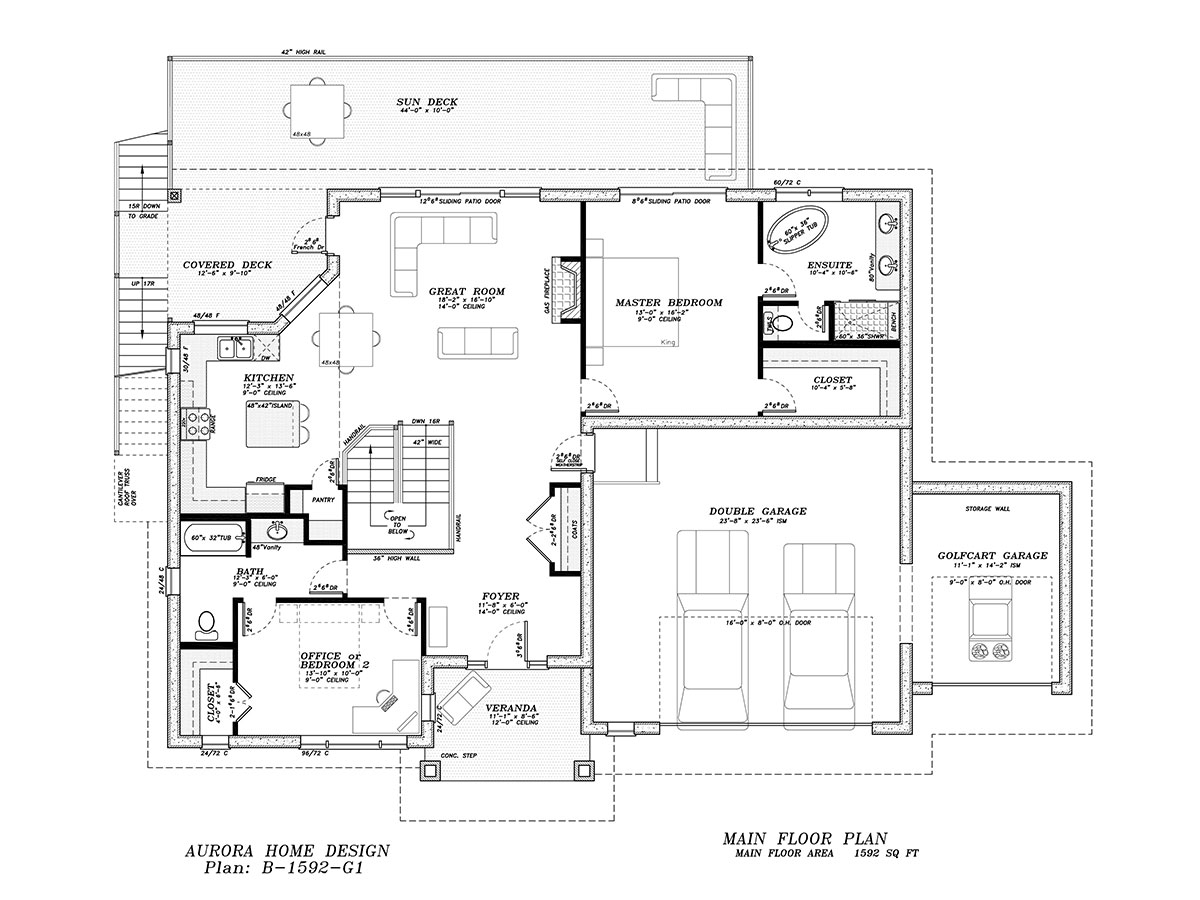 1592 sq ft Bungalow - ICF Walls with either Flat or Cottage Roofs | Aurora Home Designs